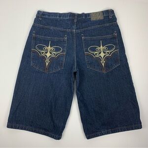 Corked Jeans Jorts Embroidered Skater Hip Hop Baggy Y2k Denim Shorts Size 36